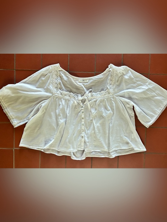 NATURAL LIFE Tops - Natural life White Peasant Prettiest Cotton Lace Blouse XL Boho